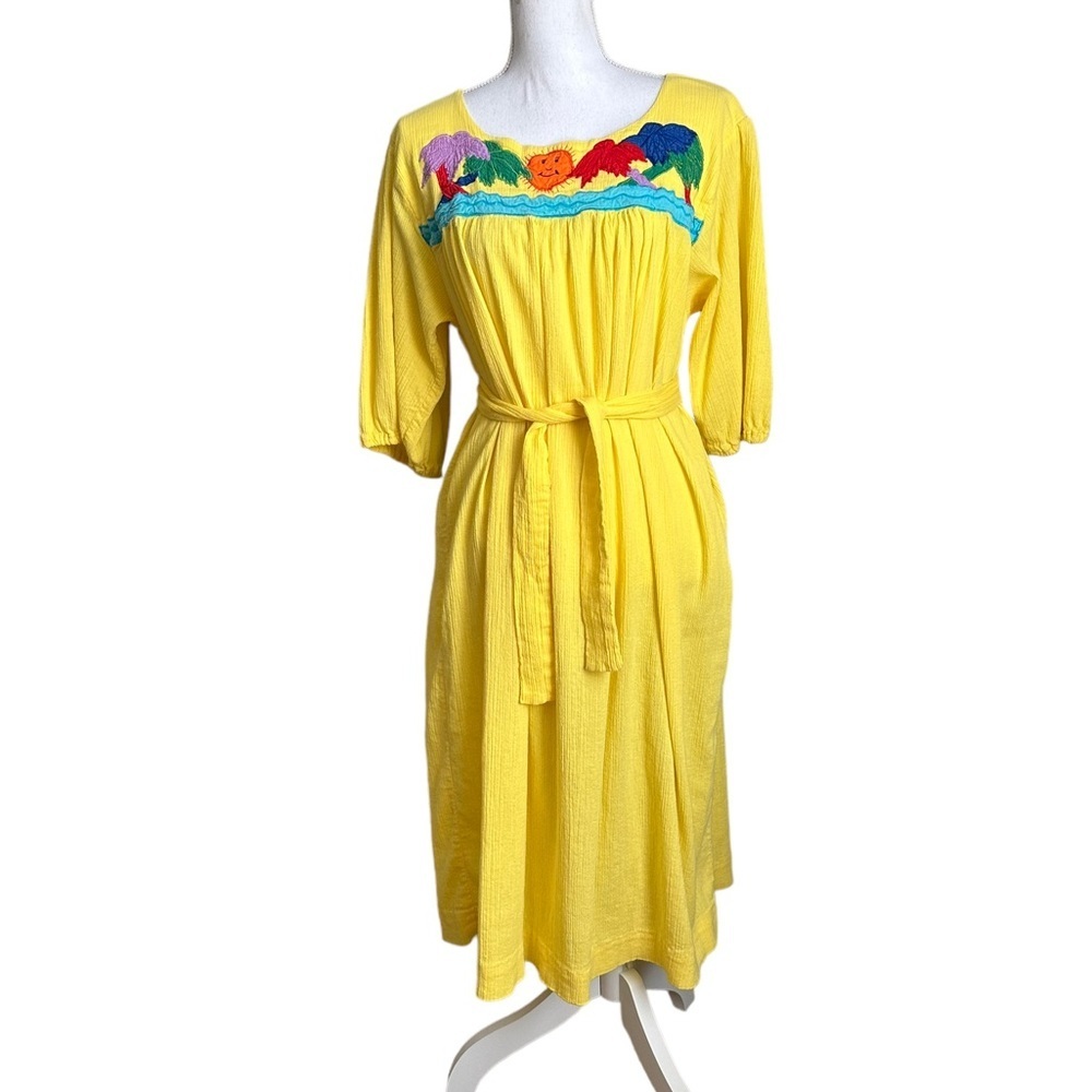 Mario Yellow Embroidered Belted Dress Size XL